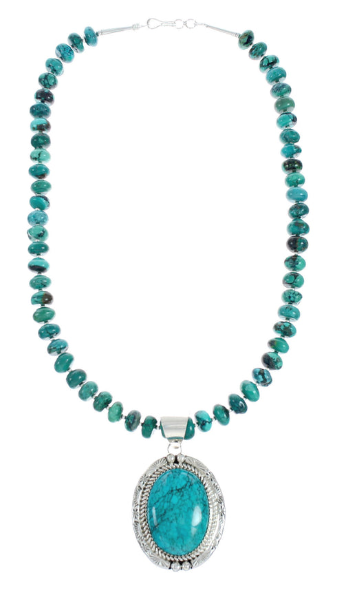 Turquoise Sterling Silver Navajo Pendant Bead Necklace X10640